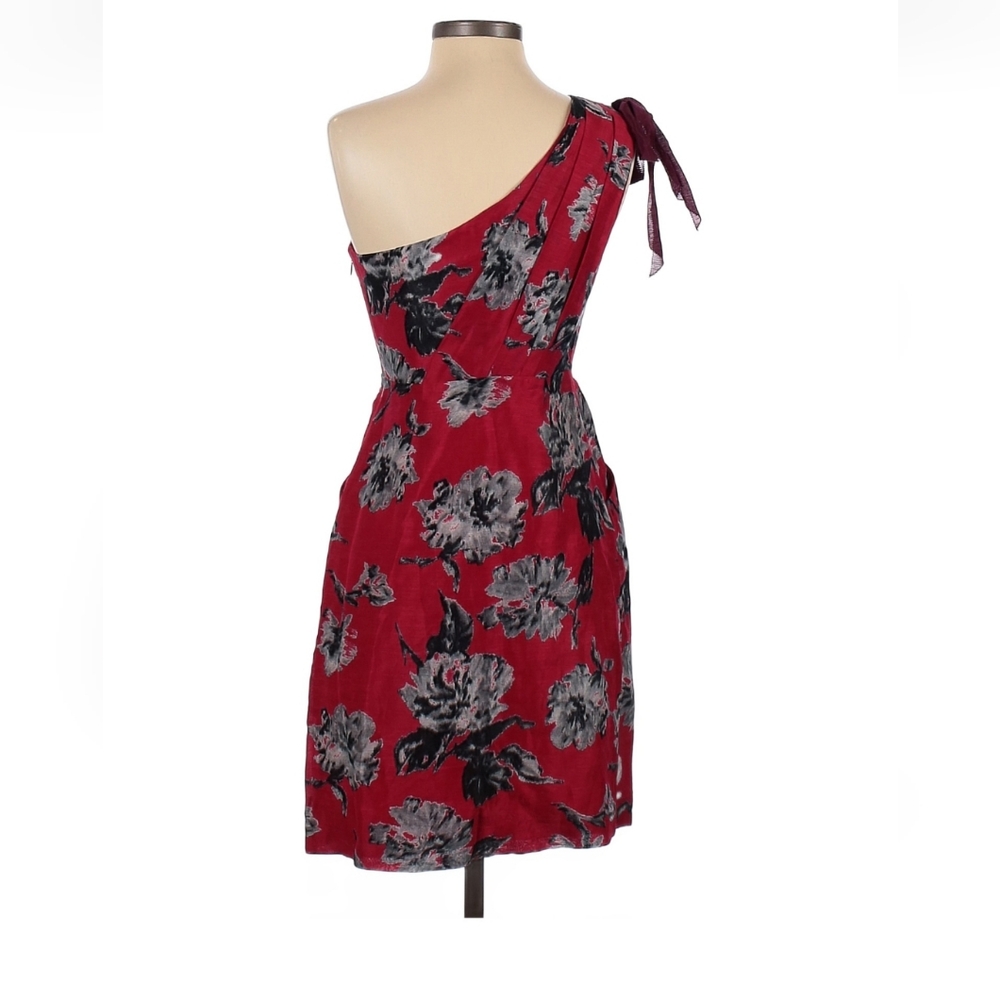 Va Et Vien for BHLDN Dress 2 Burgundy Floral One Shoulder Cocktail Silk Classy - Picture 2 of 3